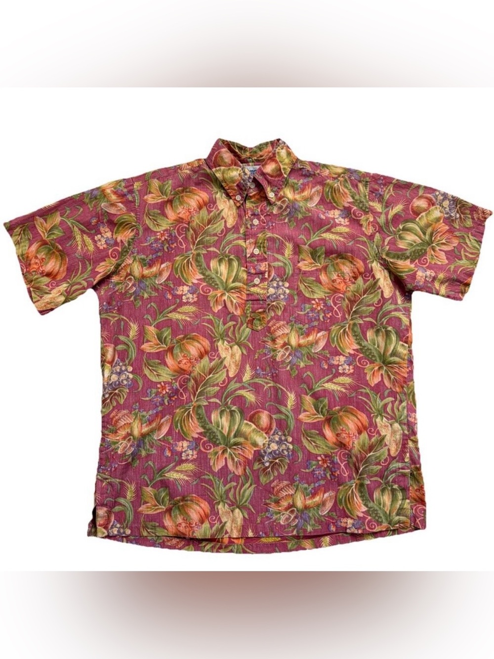 Vintage Reyn Spooner Hawaiian Popover Shirt Red Fruit Floral Short Sleeve M/L